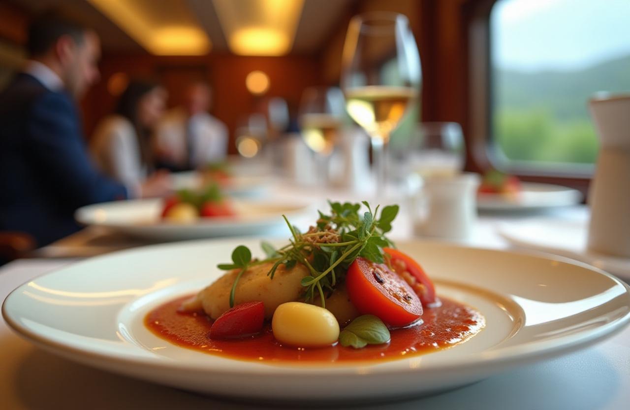 Gourmet dining experience on luxury train