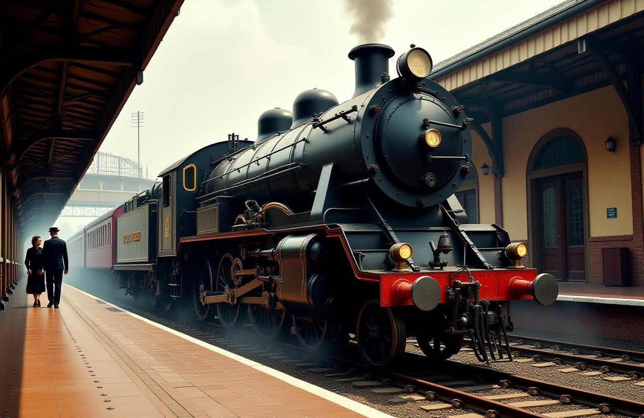 Vintage steam locomotive at heritage railway station